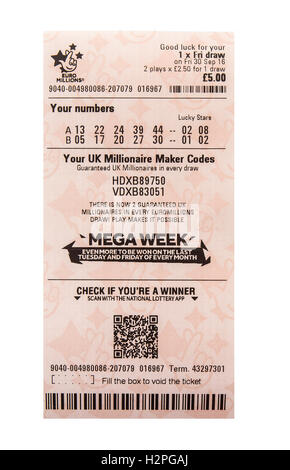 Neue £ 02:50 Euro Millionen Lotterie auf weißem Hintergrund Stockfoto