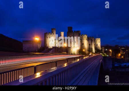 Conwy Castle bei Nacht, North Wales, England, Großbritannien Stockfoto