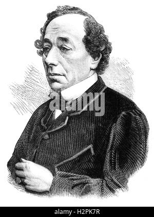 Benjamin Disraeli, 1. Earl of Beaconsfield, war (1804 – 1881), britischer Politiker und Schriftsteller, der zweimal als Premierminister diente. Er spielte eine zentrale Rolle bei der Schaffung der modernen Konservativen Partei und war der einzige britische Premierminister jüdischer Geburt. Stockfoto