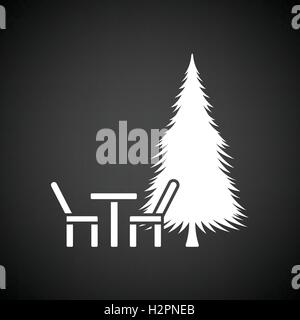 Park Platz und Kiefer Baumsymbol. Schwarzer Hintergrund mit weißen. Vektor-Illustration. Stock Vektor