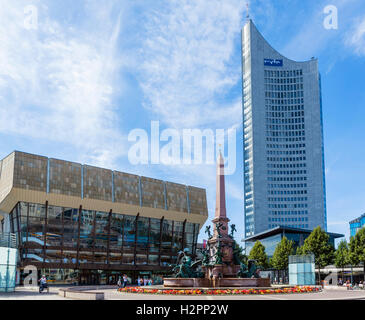 Gewandhaus und Panorama Tower, Augustusplatz, Leipzig, Sachsen, Deutschland Stockfoto