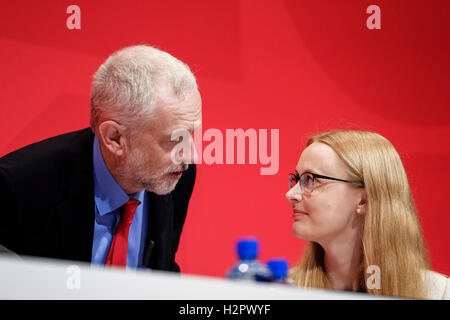 Party Arbeitskonferenz am 28.09.2016 in Liverpool ACC, Liverpool. Personen im Bild: Jeremy Corbyn, Labour-Parteiführer, am letzten Tag. Bild von Julie Edwards Stockfoto