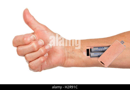 Roboter - legen Sie die Batterie in einem arm Stockfoto