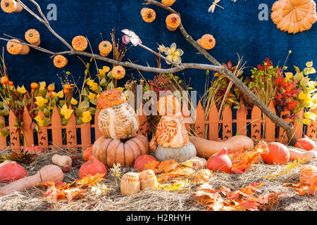 Moskau, Russland. Samstag, 1. Oktober 2016. Warmes und sonniges Wochenende in Moskau, Russland. Die Temperatur ist so hoch wie 18 Grad Celsius (+ 64F). Dies ist der letzte Abschied von der warmen Jahreszeit. Nächste Woche startet Herbst inmitten. Straße und Parks der Stadt sind voll von Menschen. Kürbis-Dekorationen auf Manege und Revolution Plätzen vom Kreml. Bildnachweis: Alex Bilder/Alamy Live-Nachrichten Stockfoto