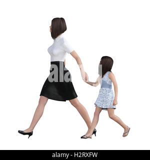 Mutter Tochter Interaktion des Mädchens Mutter Hand als Illustration Konzept hält Stockfoto