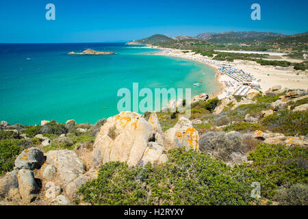 Panorama von den wunderschönen Stränden von Chia, Sardinien, Italien. Stockfoto