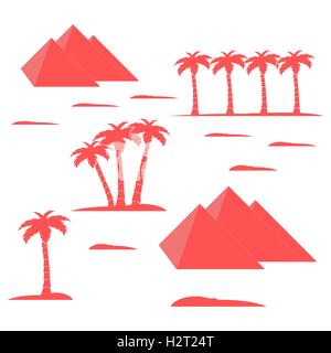 Schönes Bild zeigt Liebe es zu reisen: Pyramiden und Palmen auf weißem Hintergrund Stock Vektor