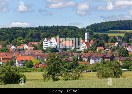 Aulendorf mit Schloss und Pfarrkirche St. Martin, Oberschwaben, Swabia, Baden-Württemberg, Deutschland Stockfoto