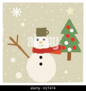 Niedliche Retro-Winter und Weihnachten Themen Grußkarte Stock Vektor