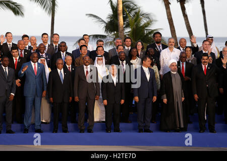 Führer der Bewegung der blockfreien Staaten stehen für ein Gruppenfoto während des Gipfels 17. September 2016 in Porlamar, Isla Margarita, Venezuela. Stockfoto