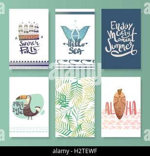 Vektor-Set von hellen Sommer-Card. Stock Vektor
