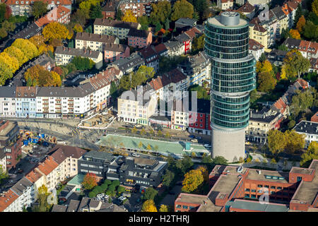 Luftbild, Exzenter-Haus, Bürohochhaus auf einem ehemaligen 2. Weltkrieg - Bunker aufgebaut, Luftbild von Bochum, Stockfoto