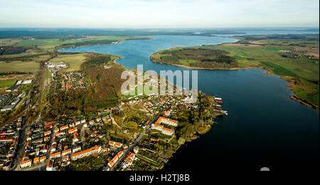 Luftaufnahme, Malchow, Müritz Seenplatte, Mecklenburg-Vorpommern, Deutschland, Europa Luftaufnahme Vögel-Augen Ansicht Luftbild Antenne Stockfoto
