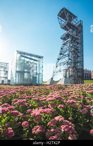 KATOWICE, Polen - 25. August 2016: Das moderne Gebäude des schlesischen Museums begleitet von einer Welle der ehemaligen Kohlengrube "Kato Stockfoto