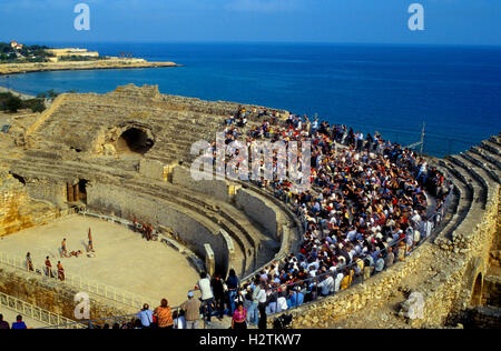 Tarragona: Römische Amphitheater. Festival der "Tarraco Viva´. Gladiatoren Stockfoto