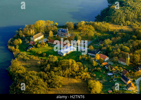 Luftaufnahme, Prillwitzer am Lieps-See mit Prillwitzer Burg, Hohenzieritz, Mecklenburgische Seenplatte, Müritz, Mecklenburg-Vorpom Stockfoto