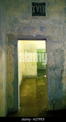 Dachau, Deutschland - Blick auf die Nazi-KZ-Gedenkstätte, Dauerausstellung bei der Wartung, Gebäude, Lager Innenräume Stockfoto
