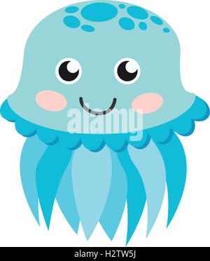 Niedliche glückliche Quallen cartoon Charakter Meer Tier Vektor-Illustration. Stock Vektor