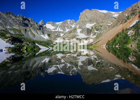 Lake Isabelle Colorado Berge Landschaft Reflexion mit blauem Himmel Stockfoto