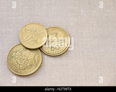Griechische Drachme Münzen auf Hintergrund der Arbeitsfläche Stockfoto