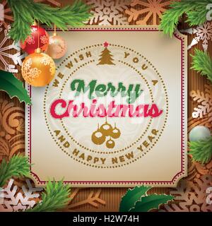 Vektor-Weihnachts- und Neujahrswünsche auf Karte. Weihnachten im Zusammenhang mit Ornamenten Objekte auf farbigem Hintergrund. Elemente werden geschichtet Stock Vektor