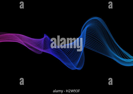 Blau und lila Wirbel Welle auf schwarzem Hintergrund Stockfoto