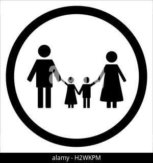 Glückliche Familie schwarze Silhouette Symbol. Kinder-Silhouette und Familie-Symbol. Vektor-illustration Stockfoto