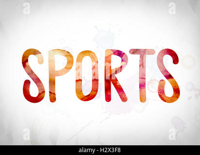 Das Wort "Sport" in Aquarell Wäschen über ein weißes Papier Hintergrund Konzept und Thema geschrieben. Stockfoto