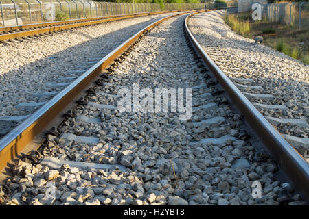 Schiene Anker, Schienenstößen, Schiene Schotter Stockfoto