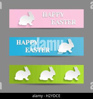 Ostern-Banner-Vektor-Set mit weißen Kaninchen Hase Stock Vektor