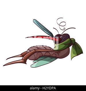 Bunte Vektor-Illustration einer Karikatur Kranke Mücke mit einem Thermometer und einen Schal, liegend Stock Vektor