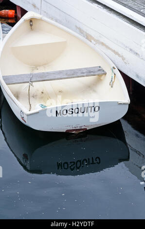 Eine ironisch benannte Jolle vertäut am Stadt Dock in Islesford, Maine Stockfoto