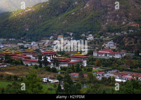 Tashichho Dzong ist ein befestigtes Kloster und Regierung Palast in Stadt Thimphu, Bhutan. Stockfoto