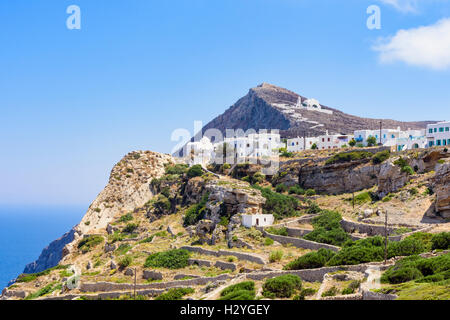 Klippe weiß getüncht, Chora, Folegandros, Kykladen, Griechenland Stockfoto