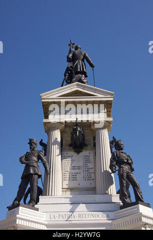 Monumento ein Los Heroes de Iquique in Plaza Sotomayor, Valparaiso, Chile. Stockfoto