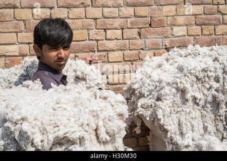 Teenager in einer Baumwollspinnerei Multan Pakistan Stockfoto