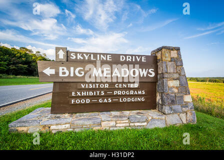 Melden Sie sich für große Wiesen, entlang des Skyline Drive im Shenandoah-Nationalpark, Virginia. Stockfoto