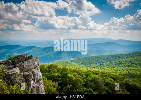 Blick auf die Blue Ridge Mountains von North Marshall Berg im Shenandoah-Nationalpark, Virginia. Stockfoto