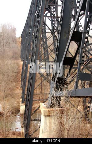 Eisenbahnbrücke über einen Bach durch Hollins Mill Park in Lynchburg, Virginia, USA Stockfoto