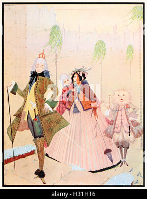 "Der Marquis gab ihm die Hand der Prinzessin und folgte dem König, der sich zuerst ging." Illustration aus "Master Cat oder Puss in Boots" von Harry Clarke (1889-1931). Siehe Beschreibung für mehr Informationen. Stockfoto