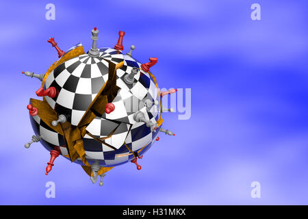 Symbolischen Rahmen (rissig und fallende Kugel Schach Schach).  Hintergrund Layout mit Freitext-Raum. 3D-Illustration rendern. Stockfoto
