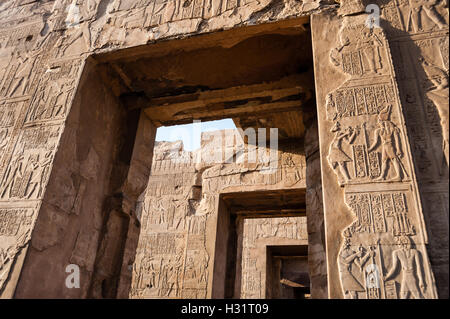 Ägypten. Der Tempel von Kom Ombo ist ein ungewöhnliches Doppel Tempel während der ptolemäischen Dynastie. Stockfoto