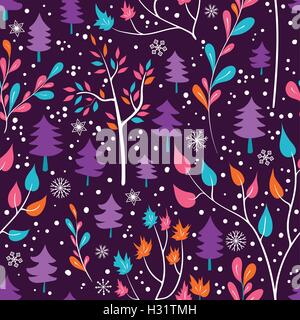 Winter-Blumen und Schneeflocken nahtlose Muster Stock Vektor