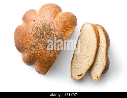 In Scheiben geschnittene Brot isoliert auf weißem Hintergrund. Stockfoto