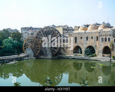 Norias, die Wasserräder am Fluss Orontes in Hama, Syrien 2008 Stockfoto