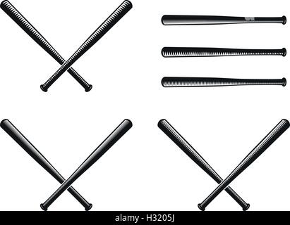 Isolierte abstrakt schwarz gekreuzt Baseball-Schläger-Logo-Set. American Sports Ausrüstung Schriftzug. Nationalen Spielsymbol. Vektor Llustration. Stock Vektor