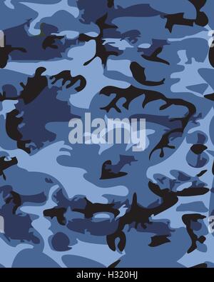 Camouflage Muster Hintergrund nahtlose Vektor Illustration. Klassische Kleidung Stil Maskierung camo wiederholen. Blau marine Stock Vektor