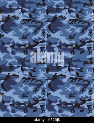 Camouflage Muster Hintergrund nahtlose Vektor Illustration. Klassische Kleidung Stil Maskierung camo wiederholen. Blau marine Stock Vektor