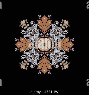Vektor ethnischen Blumen Blumenstrauß runden Ornament auf schwarzem Hintergrund isoliert Stock Vektor
