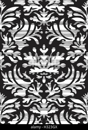 Hand gezeichnet nahtlose stilisierte Blätter gestreiften Damast Hintergrund Vektor für Einladungen, Grußkarten, Web-Seite, Muster füllt, Stock Vektor